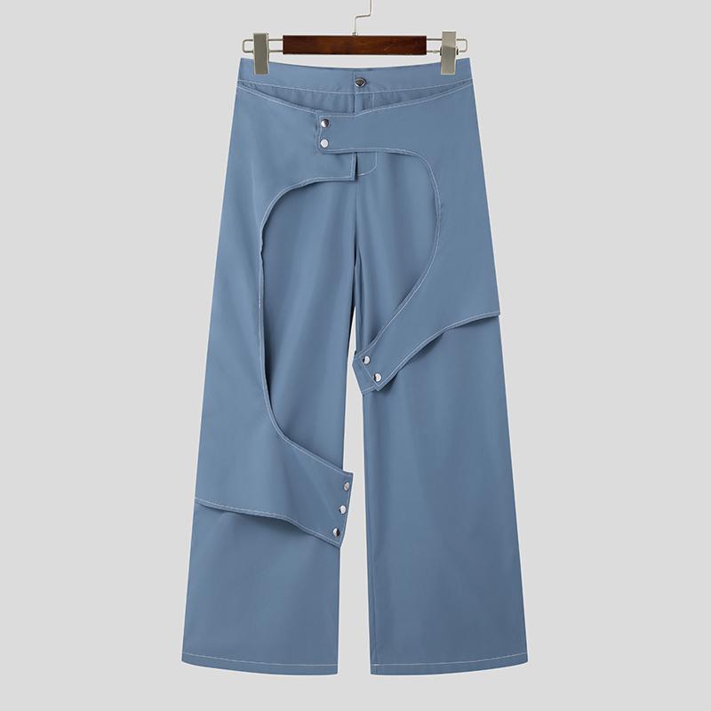 

INCERUN мужские длинные брюки на молнии с пуговицами на талии и прямыми штанинами, брюки L синий