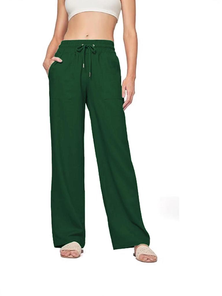 2025 High-Waisted Women's Drawstring Cotton-Linen Wide-Leg Trousers - Casual European-American Style