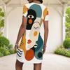 Women Plus Size Round Neck Short Sleeve Printed Fitted Mini Dress