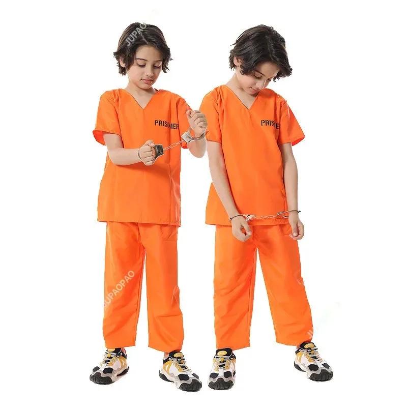 Volwassen Gevangenenkostuum Oranje Gevangenenoverall Vrijlating Outfit voor Halloween Oranje Gevangenenkostuum Mannen Gevangenis Overall Kostuum