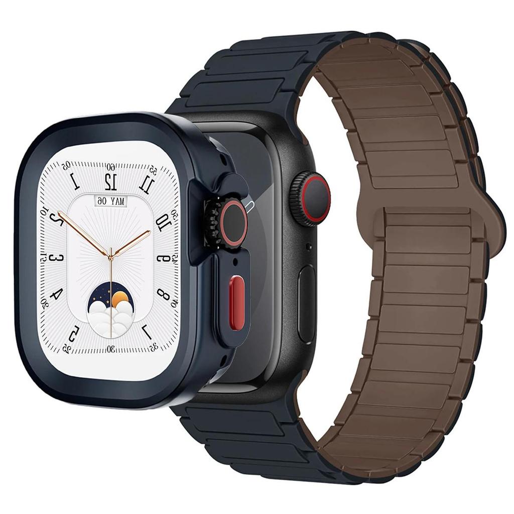 Magnetic Loop+silicone case for Apple Watch 42mm 46mm 44mm 40mm 49mm 45mm 41mm iWatch Series 11 SE 3 Ultra 3 10 9 8 7 6 5 Strap
