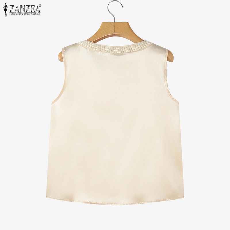 ZANZEA Women Casual Pear Splice Round Neck Loose Sleeveless Vest Tops