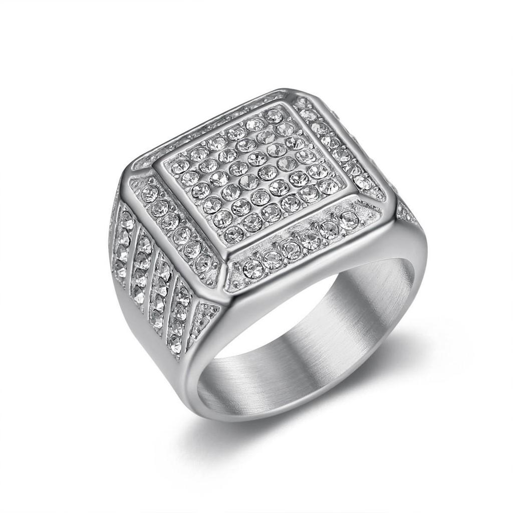 Luxury Full Rhinestone Vacuum Gold Plated Titanium Steel Hip Hop Men's Ring