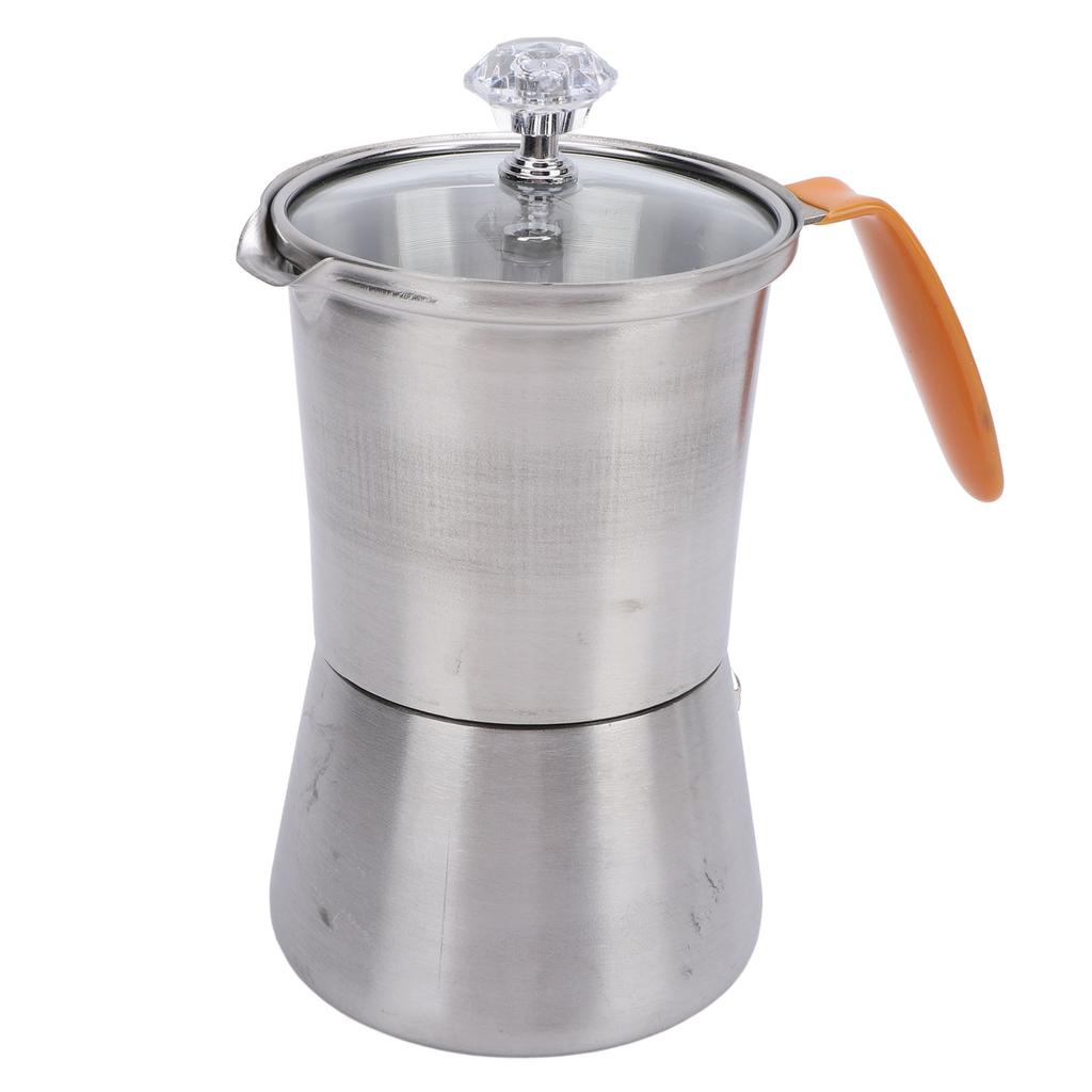 Tragbare Kaffeekanne aus Edelstahl zum Aufgießen mit Glasdeckel und hitzebeständigem Griff für italienischen Kaffee, Milch, Tee 160 ml