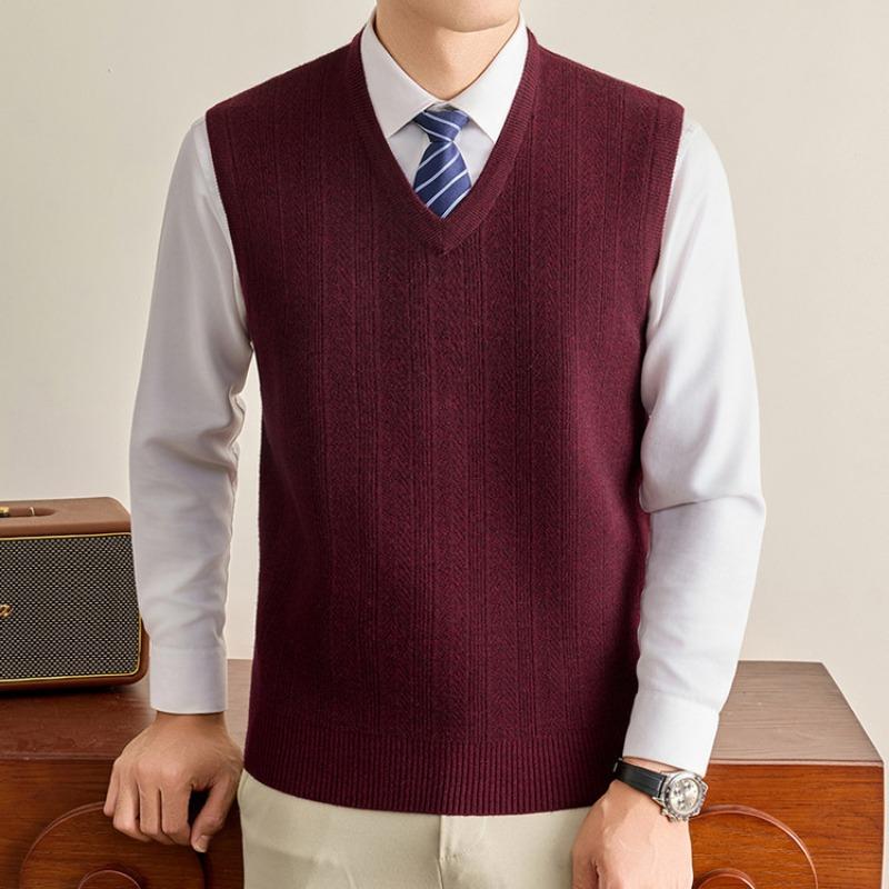 Men S V Neck Sleeveless Knit Sweater Vest For Middle Aged Dad