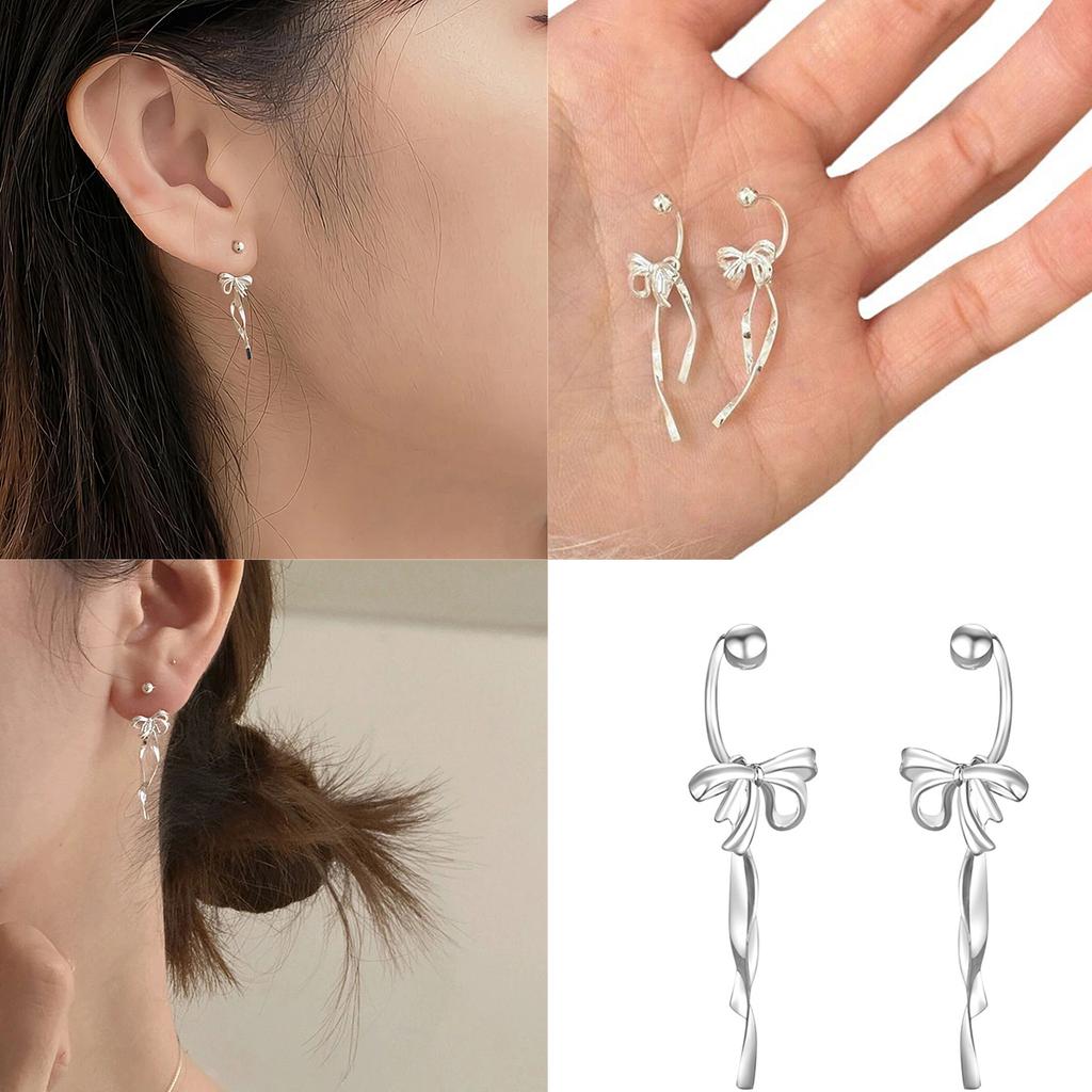 Delicate Earrings with Bowknot Pendant Chic Ear Piercing Jewelry Fashionable Ear Hooks Adornment Jewelry for Women