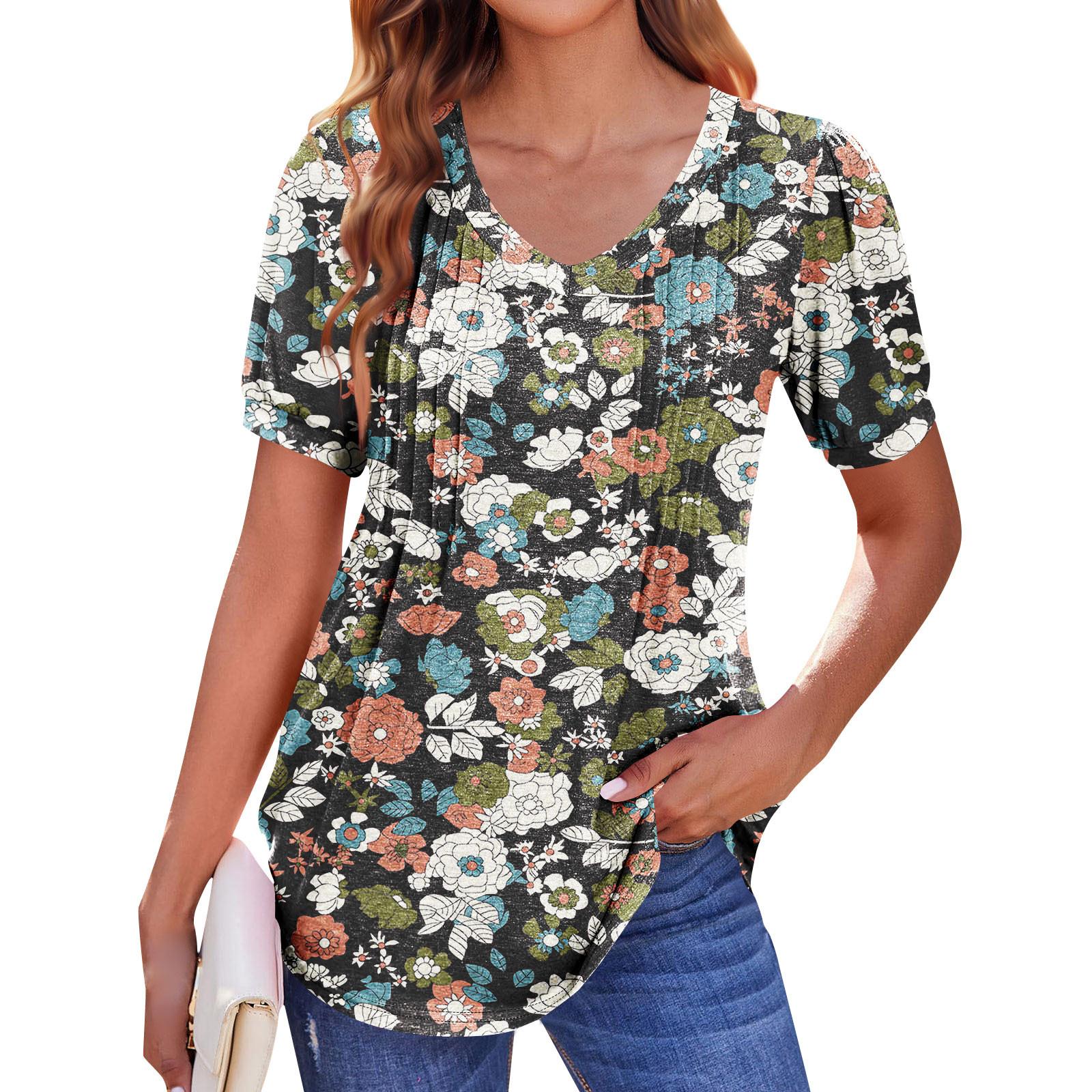 

Жіноча літня сорочка з короткими рукавами та пишним вирізом, плісирована, з коротким рукавом, у стилі бохо, повсякденна, з V-подібним вирізом, плісована, повсякденна, туніка XL