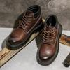 Desai First-Layer Cowhide Martin Boots Retro High-Top Wear-Resistant Leather Boots Thick-Soled Heightening British Style Tooling Boots Men