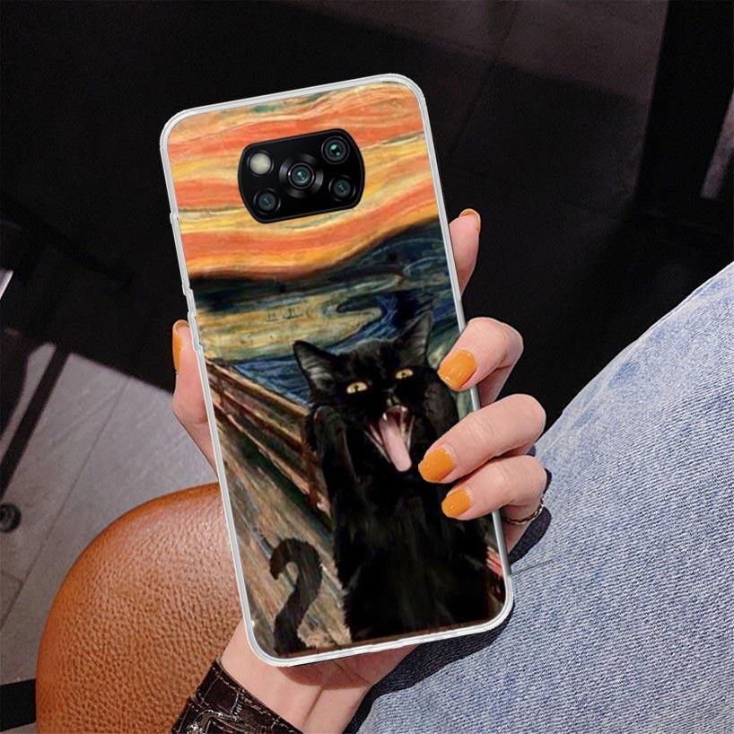 Black Cat Cartoon Cute Phnoe Case for Xiaomi Poco X5 X6 X7 Pro X4 Gt F7 Ultra M8 M7 Redmi 15C 15 13C 13 12C 12 Unique Cover Coqu