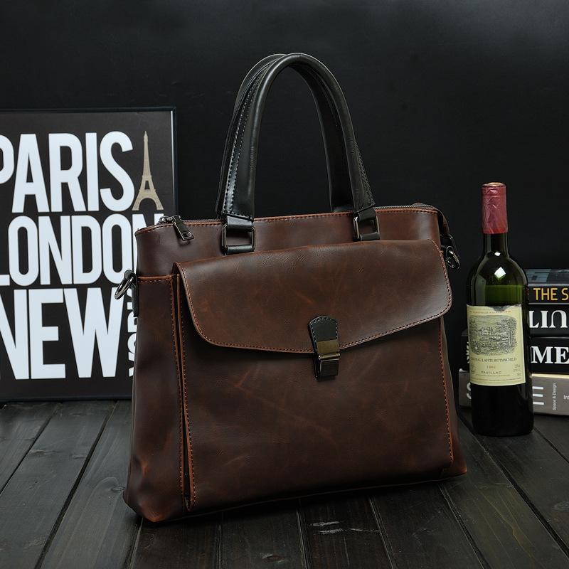 Men Briefcase Crazy Horse Leather Portable Briefcase Men's Business Trip Lightweight Handbag Retro PU Leather Business Computer Bag Men's Portable