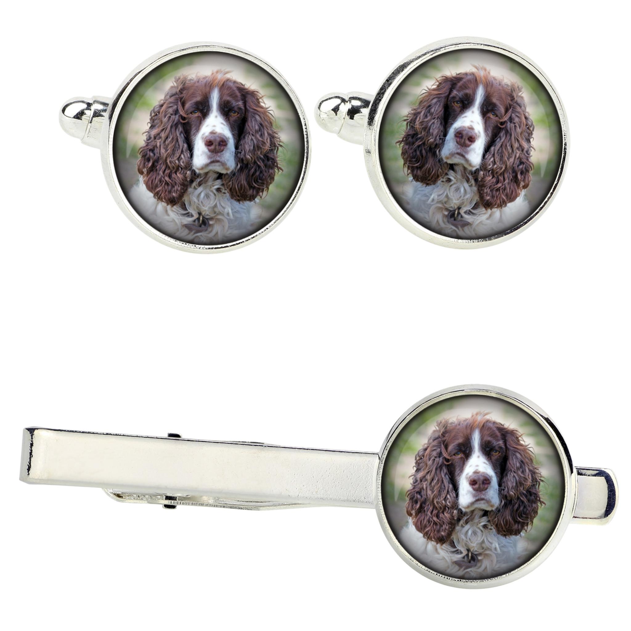 

English Springer Spaniel - cufflinks and tie with your photo, a suit decoration, men s jewelry from the Art-Dog brand.