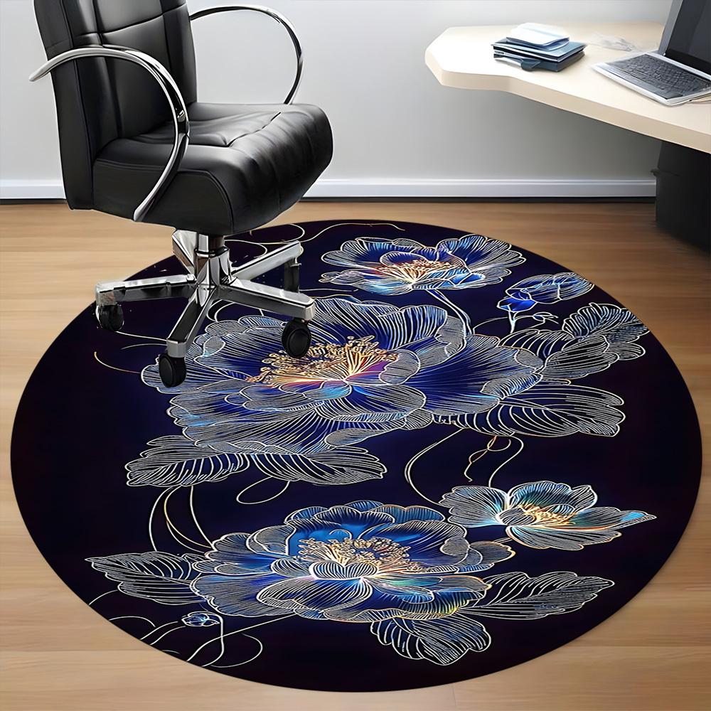 1pc Floral Design Office Round Area Rug, Indoor Mat Suitable ForOffice, Under Office Chairs Bedroom Living Room Home Decor, Room Deco  D094