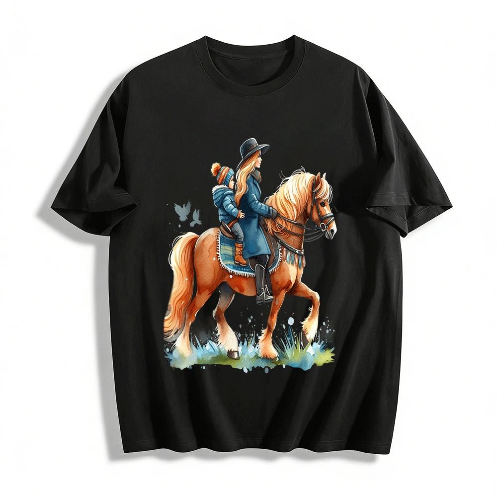 

Autumn Winter Parent-Child Horse Riding Print Casual Top Pure cotton T-shirt XXS