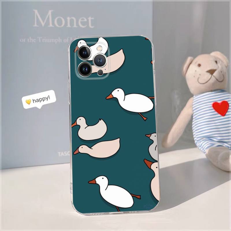 Cartoon duck Phone Case For iPhone 14 13 12 11 Pro Max XS X XR SE 2020 6 7 8 Plus Mini Transparent Shell