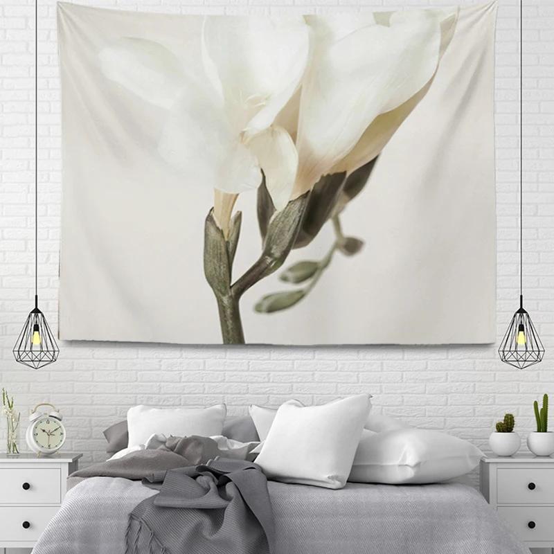 White Flowers Pattern Tapestry Wall Hanging Tapestry Large Fabric Autumn Simple Nordic Boho Plant Pattern Bedroom Decoration 74x94cm(29x37in)