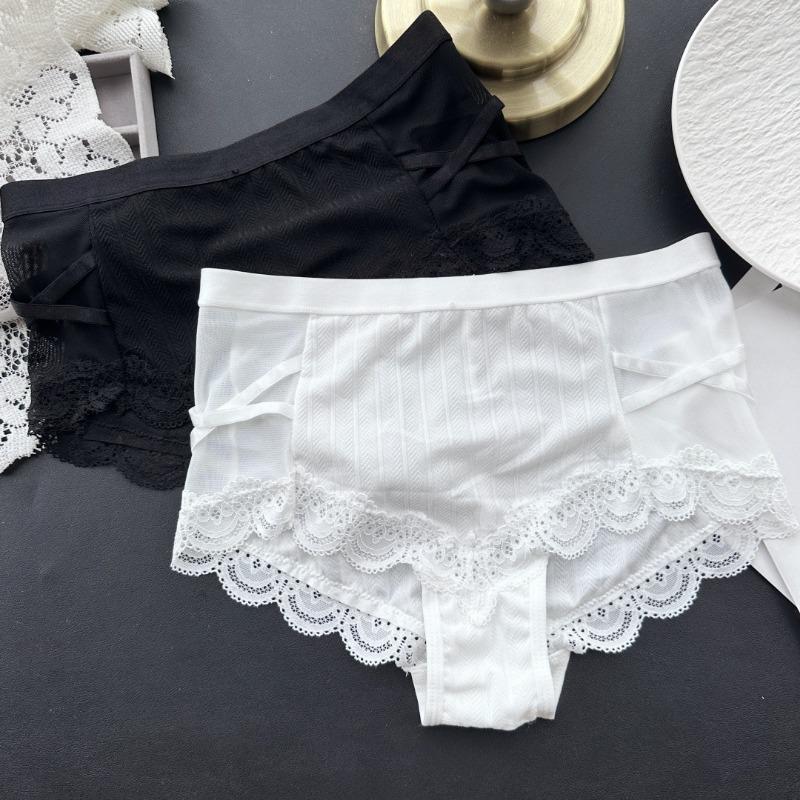 Women's Spring and Summer Sexy Ice Screen Lace Side Mid Waist Underwear