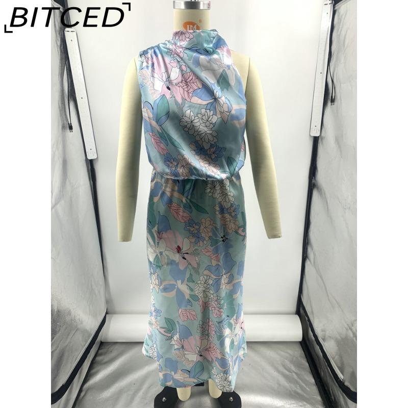 BITCED Sleek and Sophisticated Women's Sleeveless Strappy Printed Satin Dress