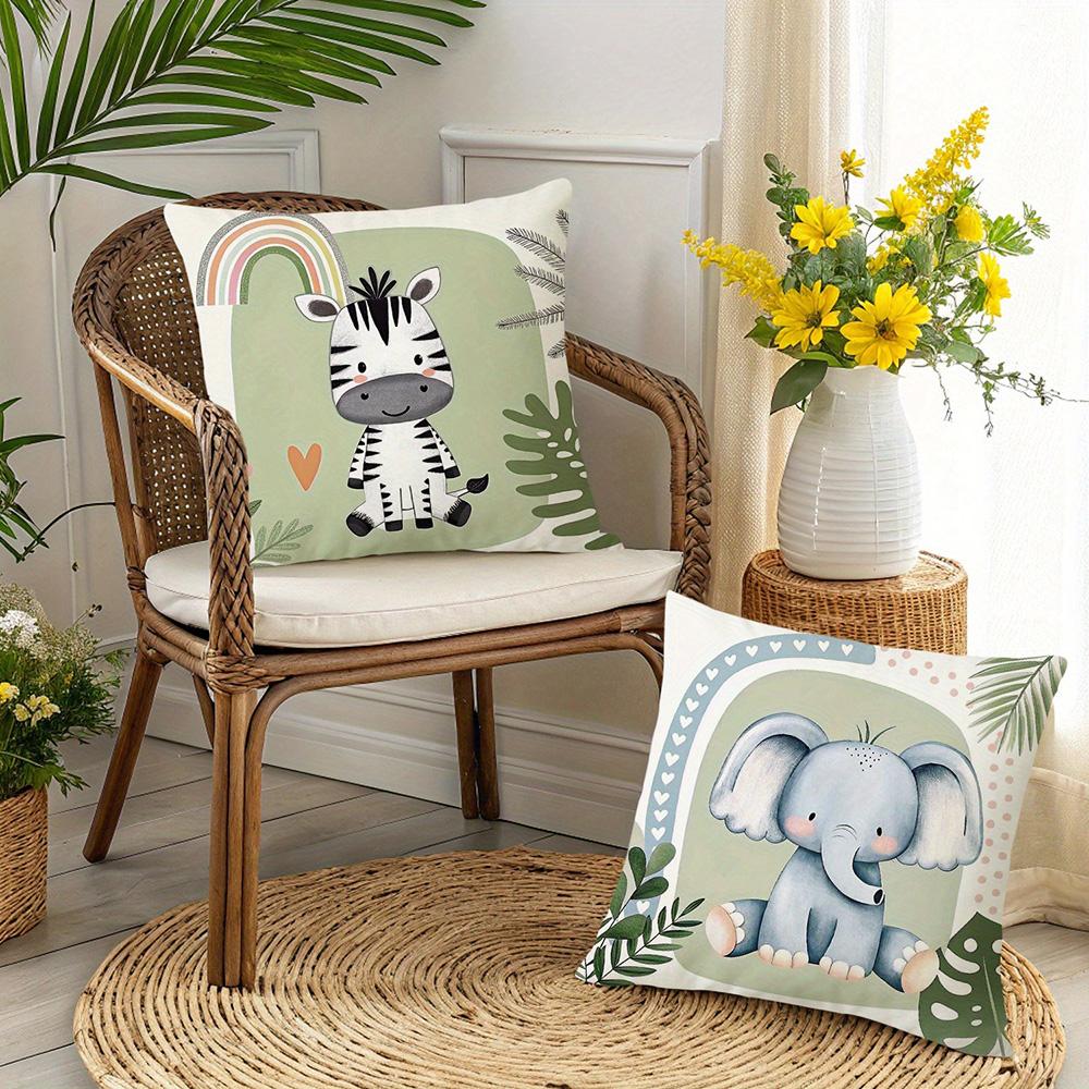 Cute Animal-Printed Pillowcases: Lion, Zebra, Elephant & Giraffe Designs! Sofa cushion cover home room decoration
