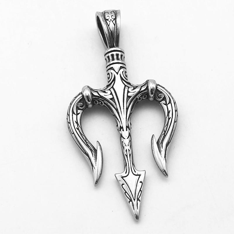 Vintage Poseidons Trident Pendant for Men Trident of Shiva Stainless Steel Warrior Spear Necklace Woman Jewelry Gifts