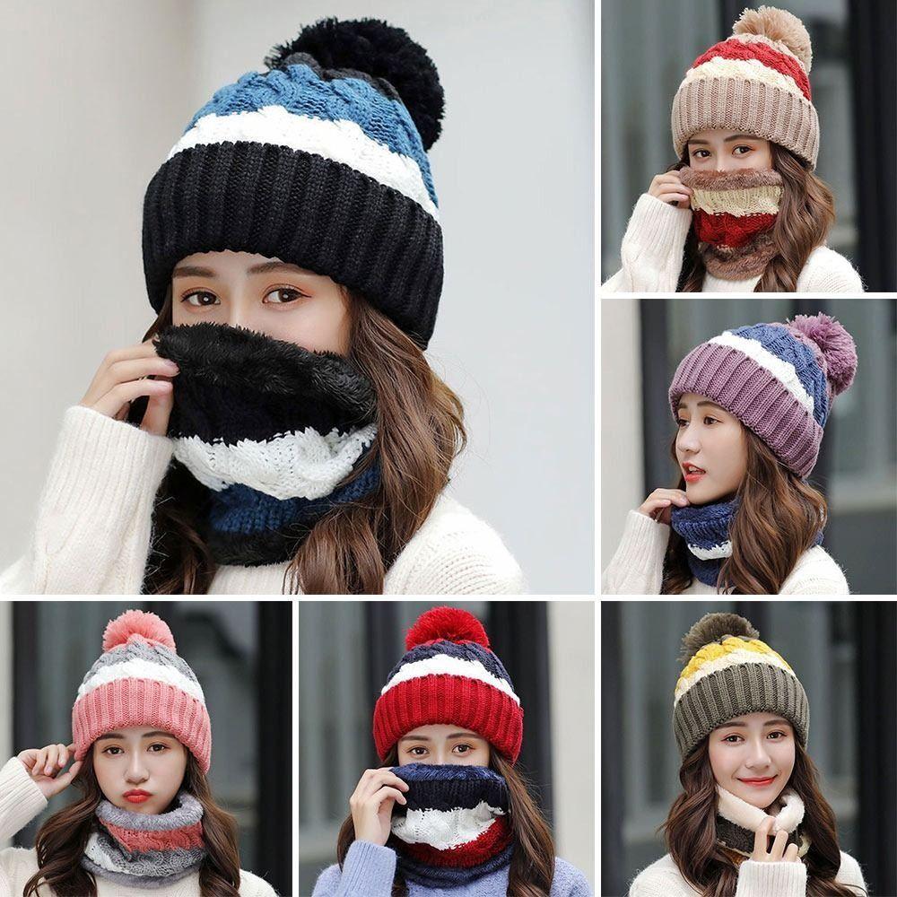 Soft Woolen Hat Elastic Knitted Scarf Balaclava Hat Scarf and Hat Set  Outdoor