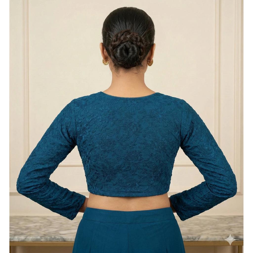 Women Round Neck Full Sleeves Blouse Indian Beautiful Party Wear Readymade Choli