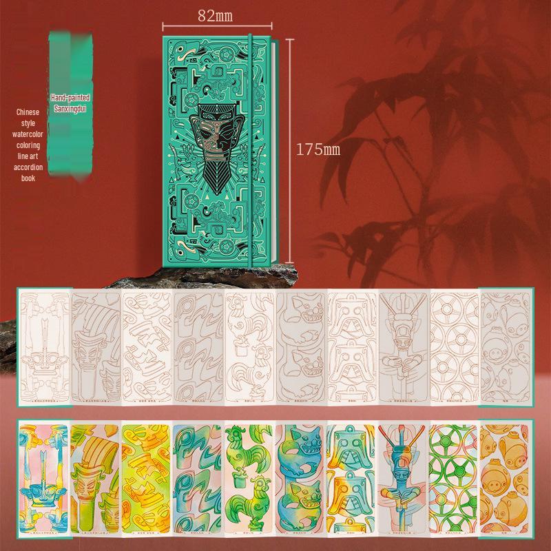 Feile Bird National Style Watercolor Accordion Folded Painting Book - Dunhuang Palace Design, 300g, Includes Line Drawing and Stacking Features.