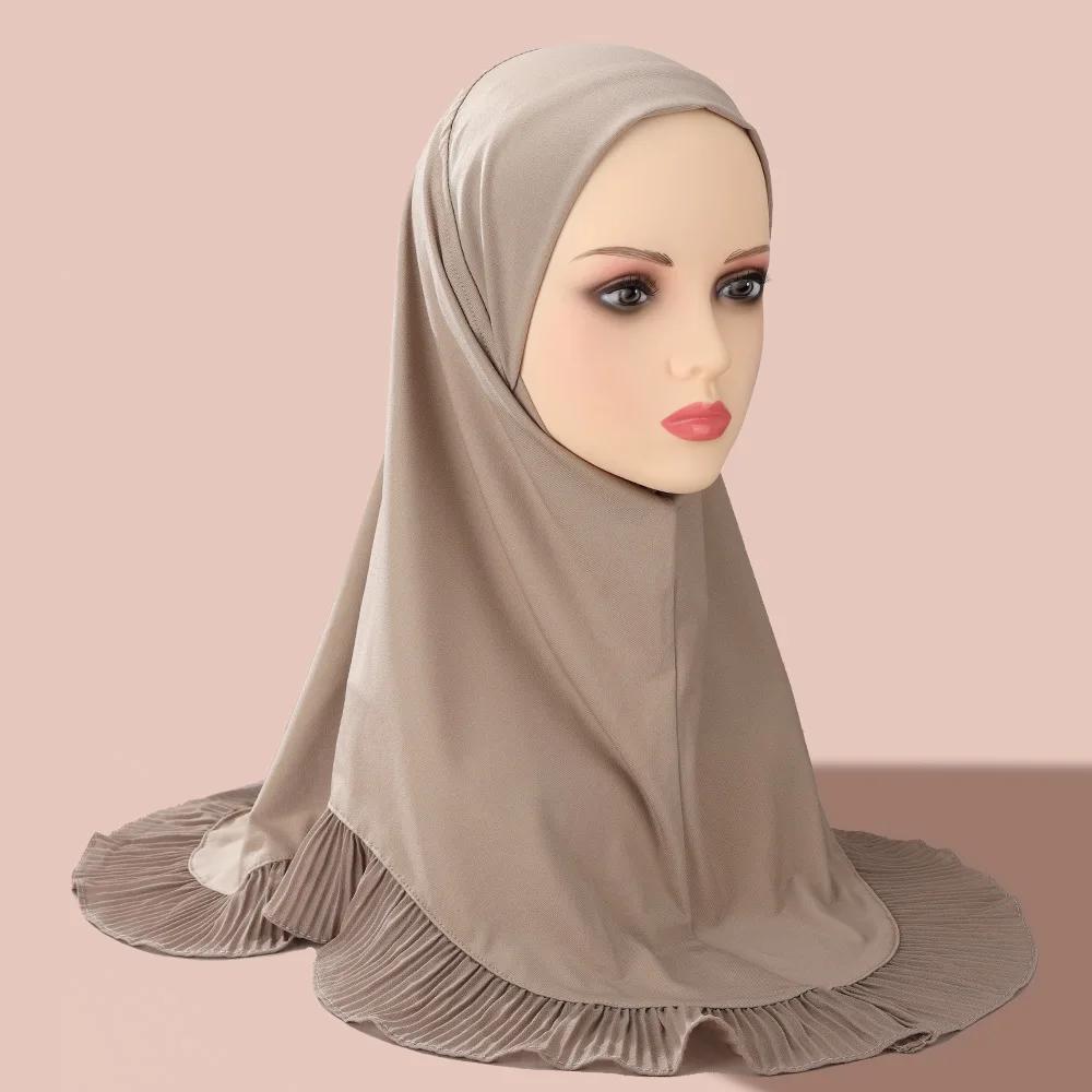 Muslim Women One Piece Amira Hijab Middle Eastern Turban Ruffles Headscarf Ethnic Pullover Headscarf Malay Full Cover Hat Mujer