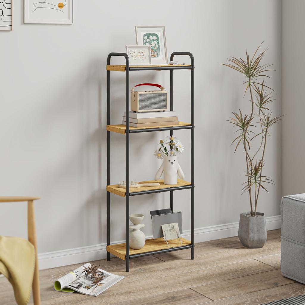 Bathroom shelf 4-level narrow freestanding storage shelf bamboo 1.5 x 21.5 x 106 cm natural wood effect