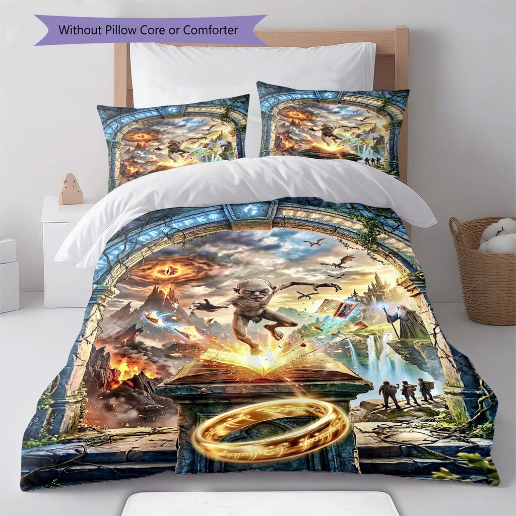 Lord Rings Pattern Bedding Set Quilt Cover Pillowcase Home Decor Gift (1 * Duvet Cover + 2 * Pillowcase, Without Core)