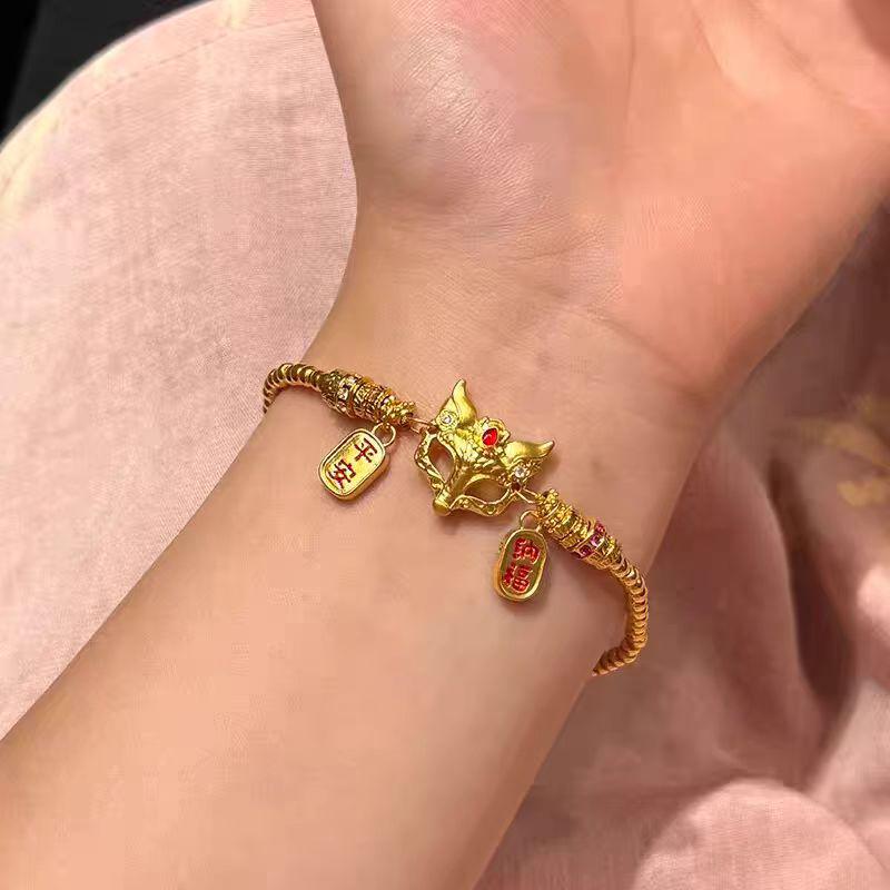 Golden Fortune Fox Mask Bracelet: New Chinese Style Women's Jewelry, Perfect Valentine's Day Gift