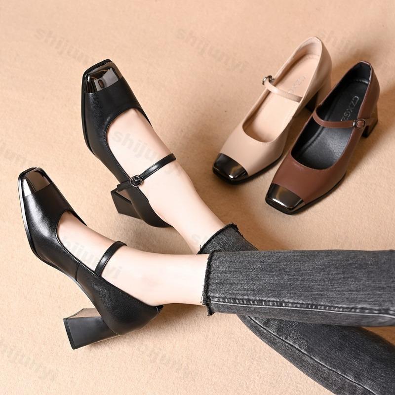 Scarpe Mary Jane da Donna Moda Punta Quadrata Antiscivolo Comode Décolleté Eleganti Versatili Fibbia Tacco Alto Zapatos Mujer