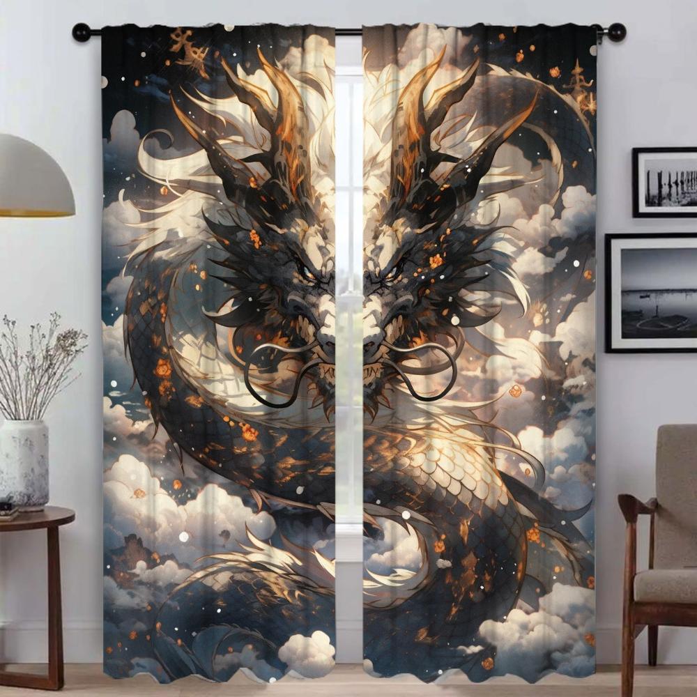 The Sky Guardian Dragon Kitchen Curtains for Living Room Curtain Halloween Decoration Tulle for Bedroom Partition Shades Elegant