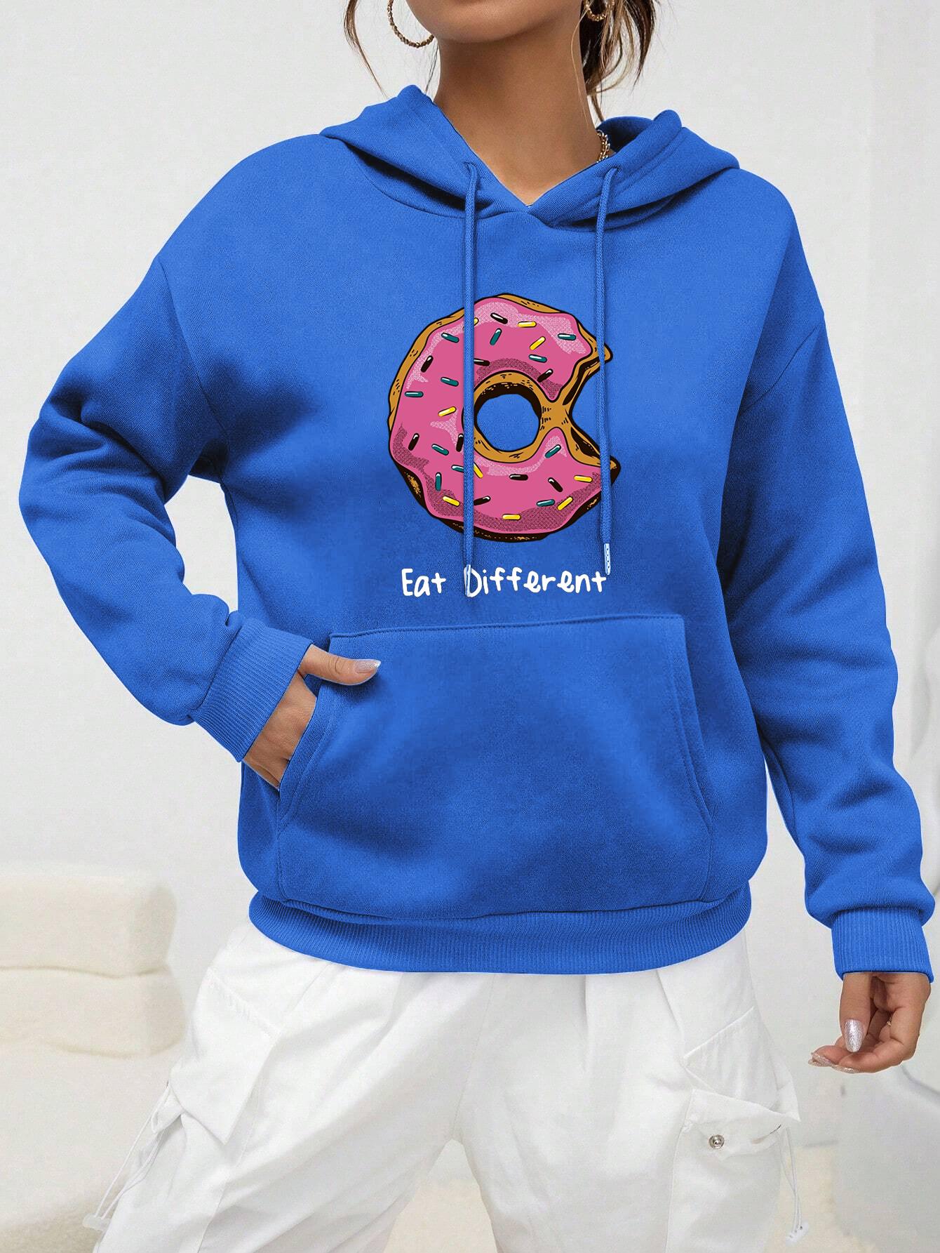 

Толстовка с капюшоном Eat Different Cartoon Donuts Printing для женщин в стиле хип-хоп, флисовая теплая толстовка, удобная одежда на осень XL