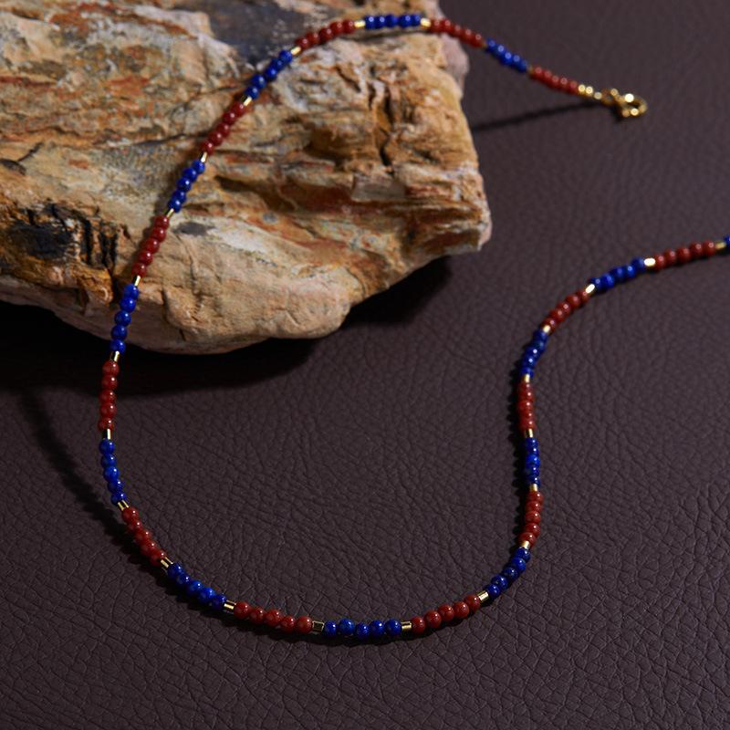 S925 Sterling Silver Natural Blue Gold Malachite Nanhong Agate Color Treasure Necklace Female Personality Color Handmade Beaded Versatile