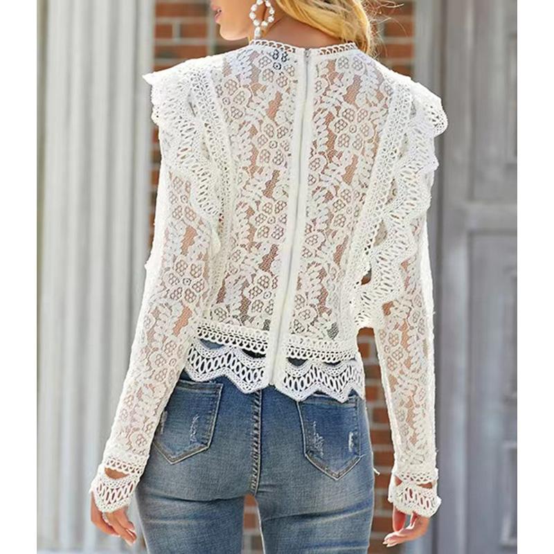 Women's Fashion Long-sleeved Hollow Lace Shirt Women's Clothing