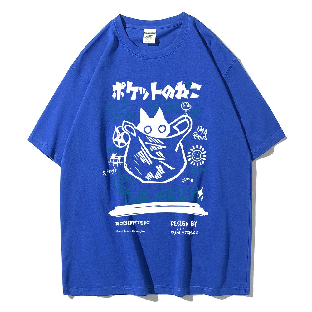 Men Women Cartoon T-Shirts 2024 Summer Harajuku Kawaii Cat Printed Short Sleeved Tees Couple Streetwear Loose Clothes Y2K Tops