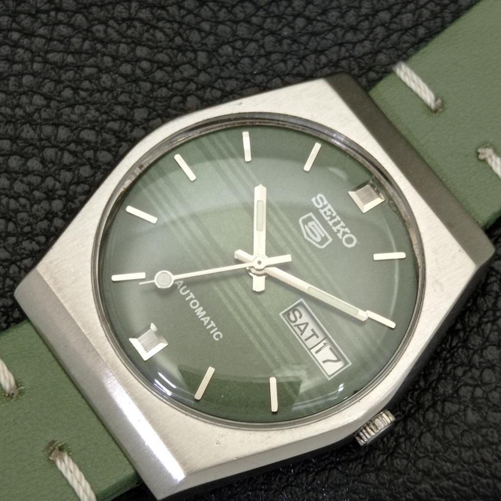 Seiko 5 AUTOMATIC JAPAN MENS 6309A VINTAGE GREEN COLOR DIAL WATCH A701241-5 R206a-a701241