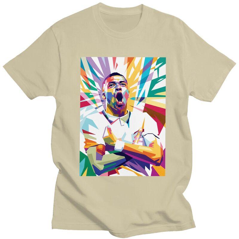 Custom Soccer Gift Mbappes Pop Art Tshirt for Men Short Sleeve Casual T Shirt Fashion Tshirt Loose Fit Pure Cotton Tee Gift