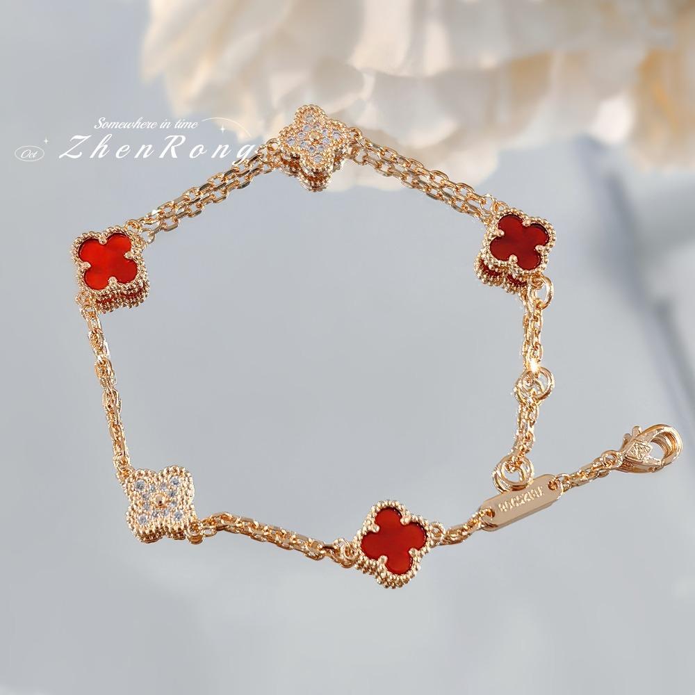 Mini Four-leaf Clover Carnelian Bracelet Lucky Clover White Mother-of-pearl Bracelet for Women