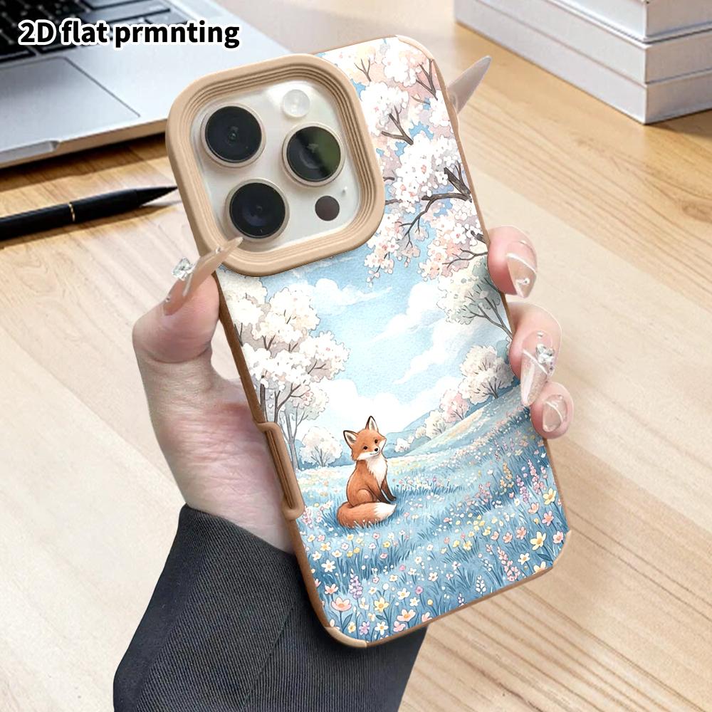 Phone Case: 2D flat lambskin suitable for iPhone 18 17 16 15 14 13 Pro protective case, spring little fox, Christmas and Halloween gifts