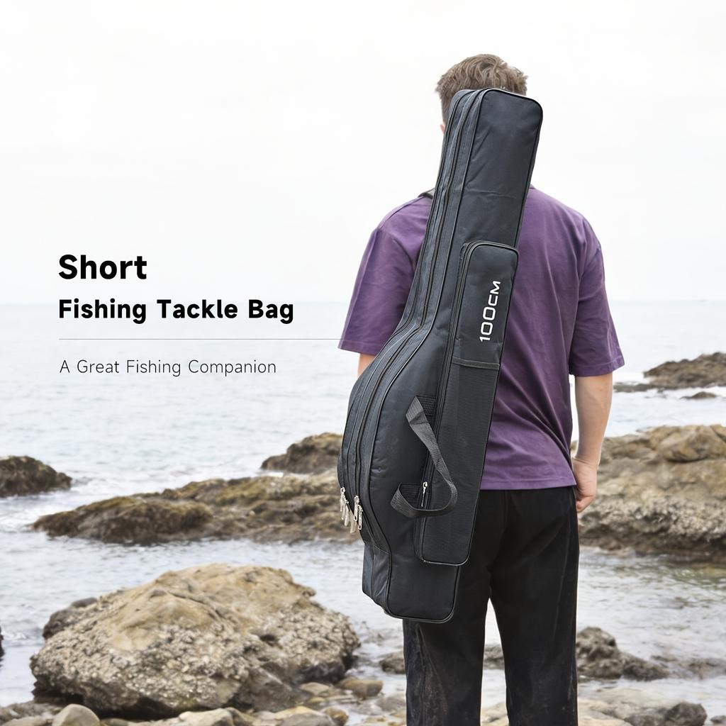 Foldable Fishing Rod Bag Double Layer Canvas Fishing Pole Carrier Case Storage Bag Large Capacity Outdoor Tackle Bag