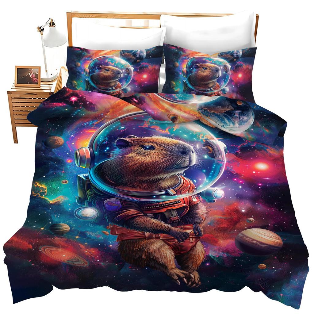 Galaxy Astronaut Three-Piece Quilt Cover 3D Digital Printing Bedding Set Bed Cover