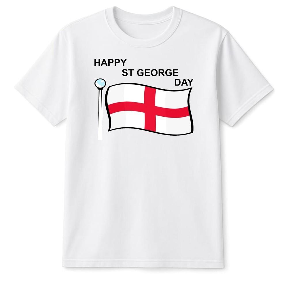 Happy St Georges Day TShirt Saint George Dragon England Flag UK Adults Shirt S