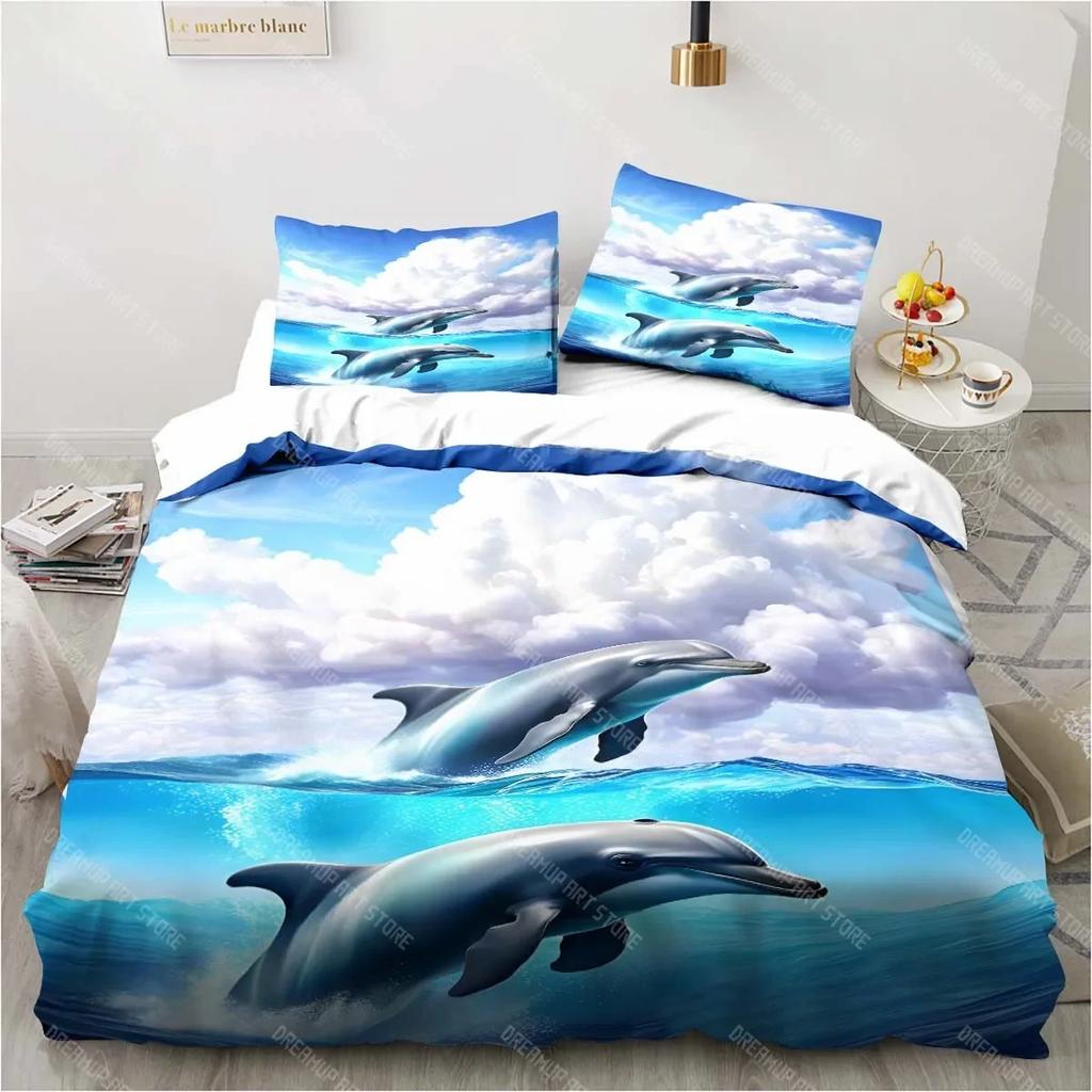 Ocean World Underwater World Dolphin Printed Bedding Set Bedroom Home Decor Bedspread Pillowcase Quilt Cover Bedding Set Luxury