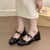 Chaussures Mary Jane à nœud argenté pour femmes, nouvelles chaussures de printemps à talon épais, tempérament polyvalent, jupe, petites chaussures en cuir