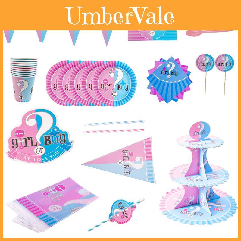 Charming Baby Gender Reveal Party Decoration Boy Or Girl Disposable Tableware Ensemble