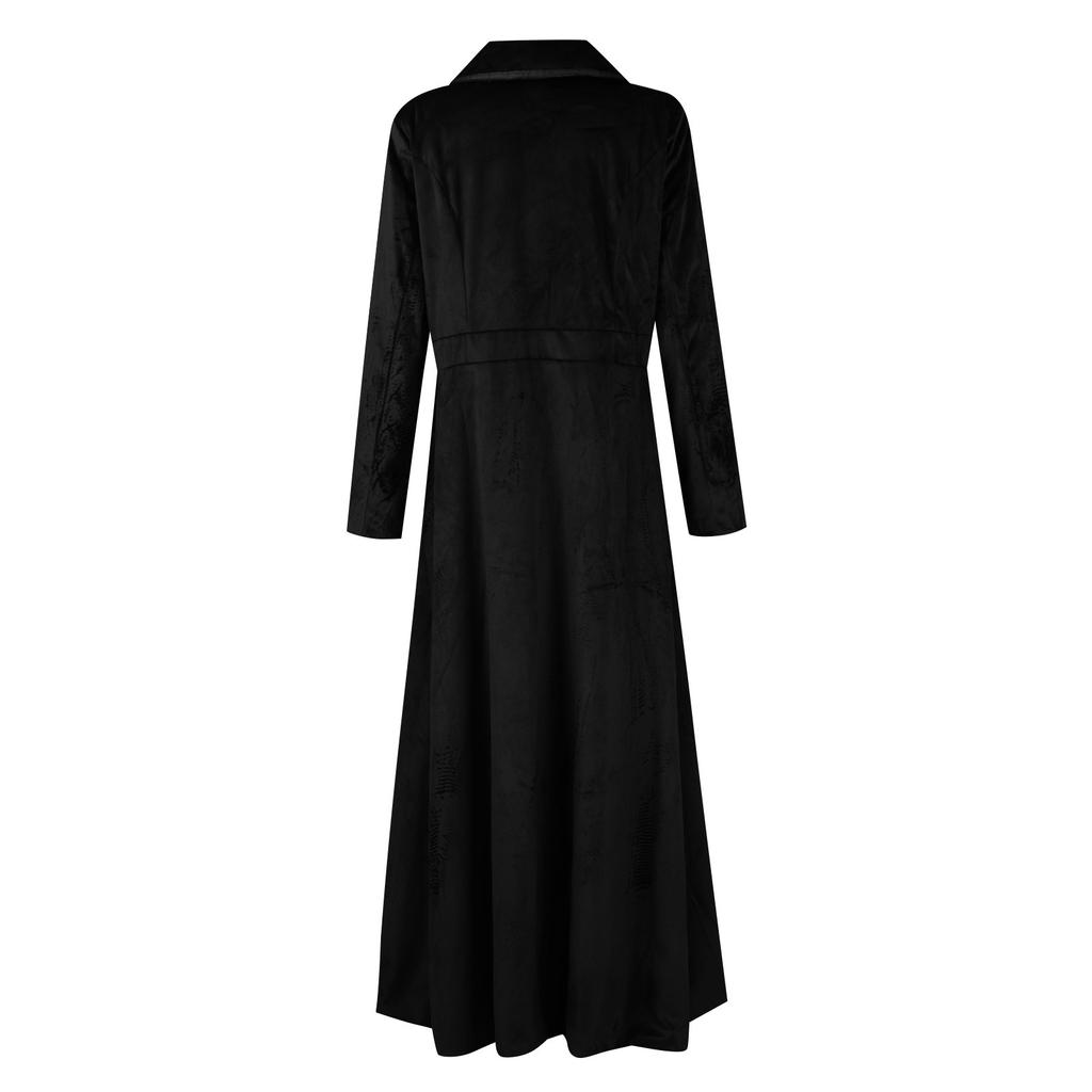 Women's Long Windbreaker Temperament Solid Velvet Long Sleeved Buttoned Coat Jacket