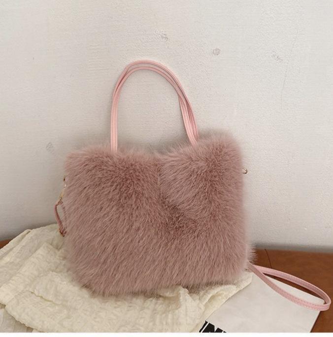 Chic Faux Fur Handbag with Detachable Strap Casual & Formal Occasis Women's Tote Bag, Stylish Fur Plush Shoulder Crossbody Bag