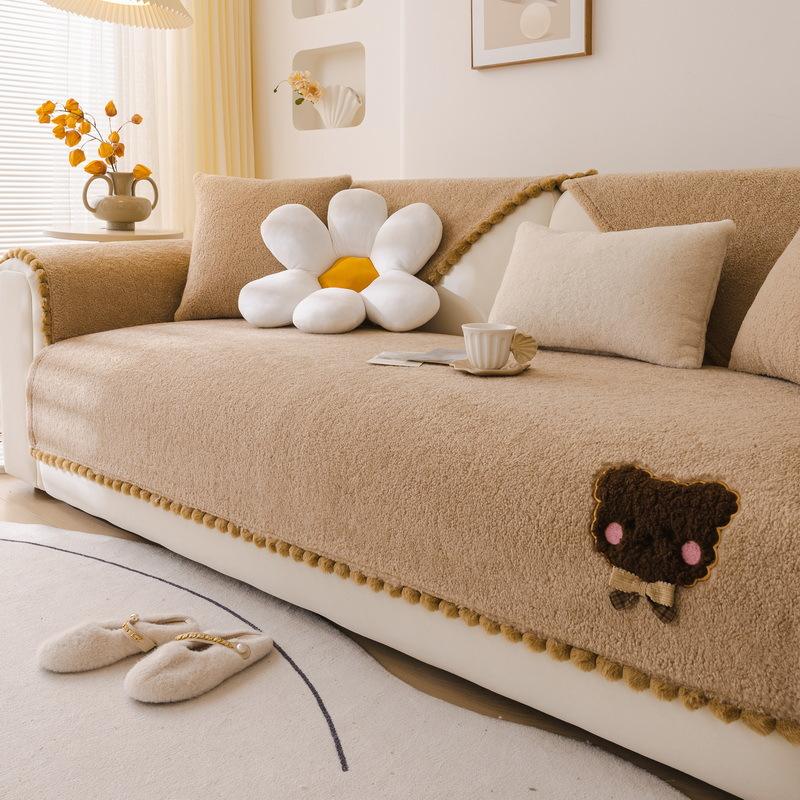 Pernă nouă de canapea din fleece teddy de desene animate, toamnă și iarnă, fixă, antiderapantă, pernă de șezut, husă groasă de pluș