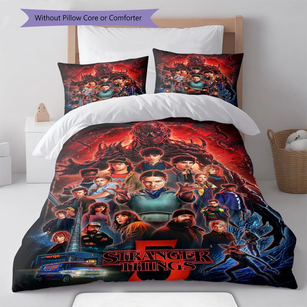Stranger-thing Pattern Bedding Quilt Set Quilt Cover Pillowcase Home Decoration Gift (1 * Duvet Cover + 2 * Pillowcase, Without Core)